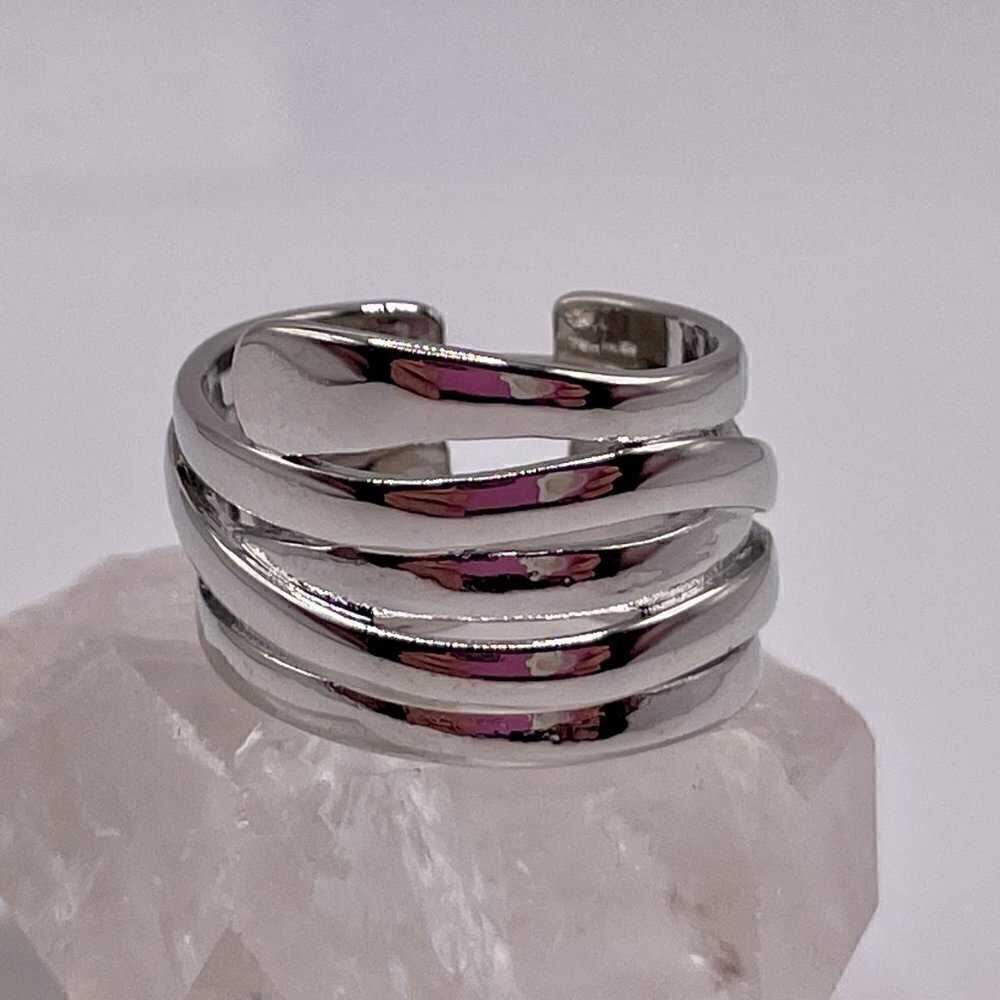 925 Sterling Stamped Adjustable Welded Stacked Wire Adjustable Boho Ring #1310